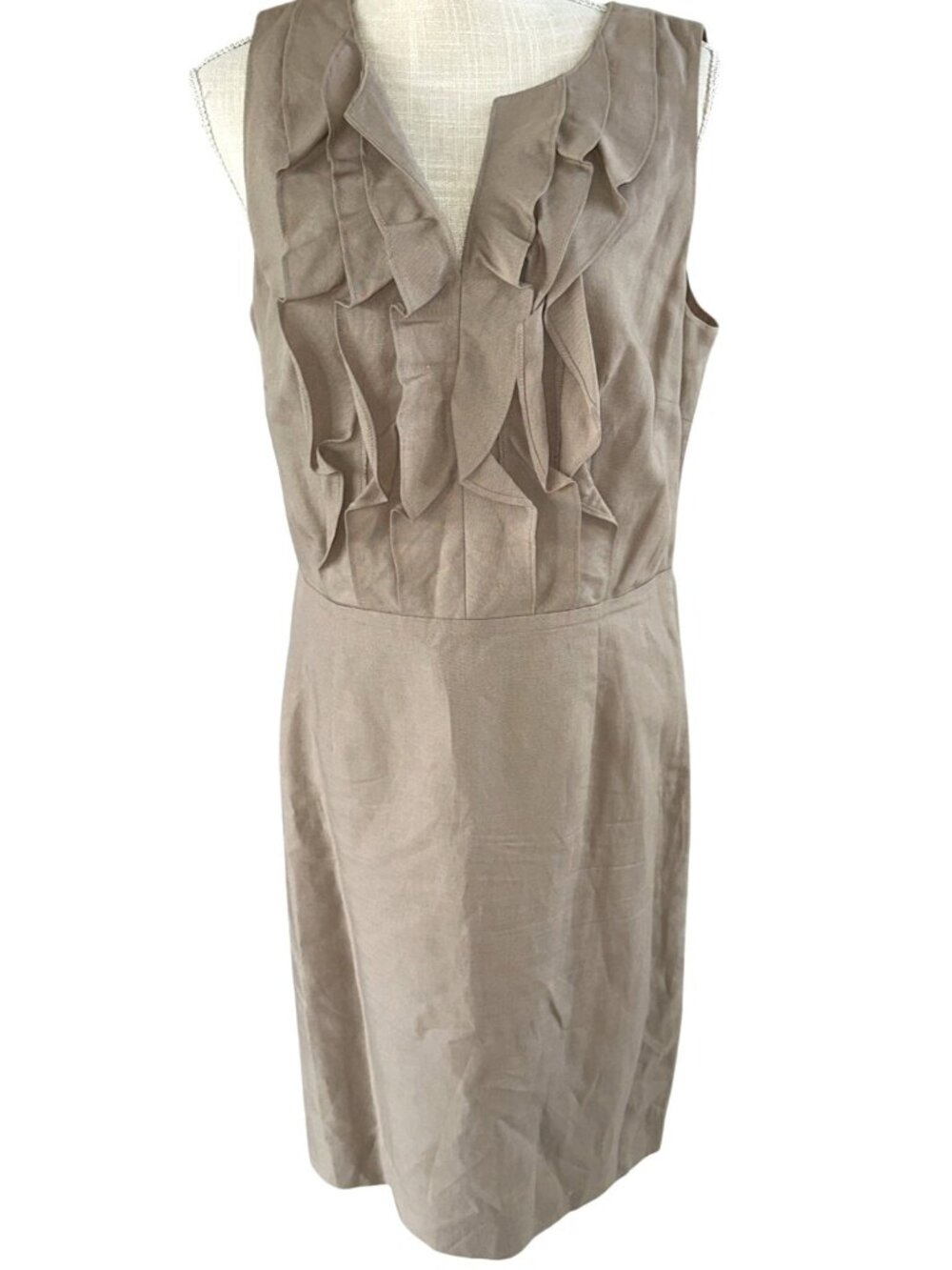 Antonio Melani Womens Beige Sleeveless Ruffle Front Dress Size 12